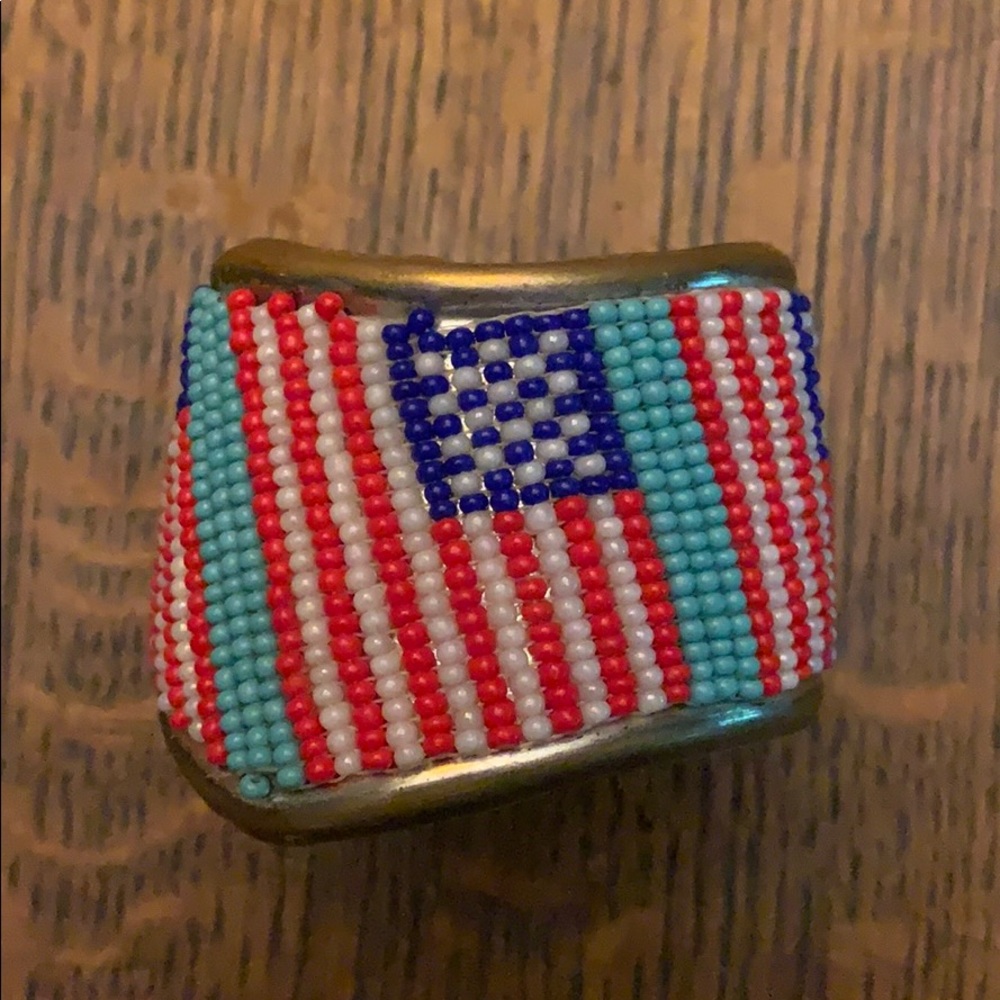 Native American beaded silver flag bracelet.